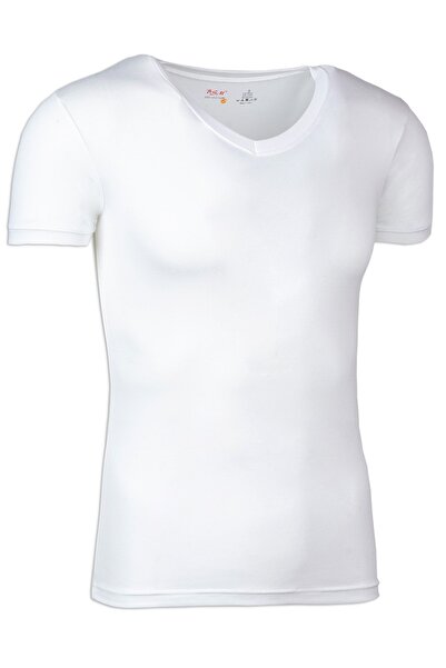 BSM Men's V-Neck Modal Cotton White Body T-shirt