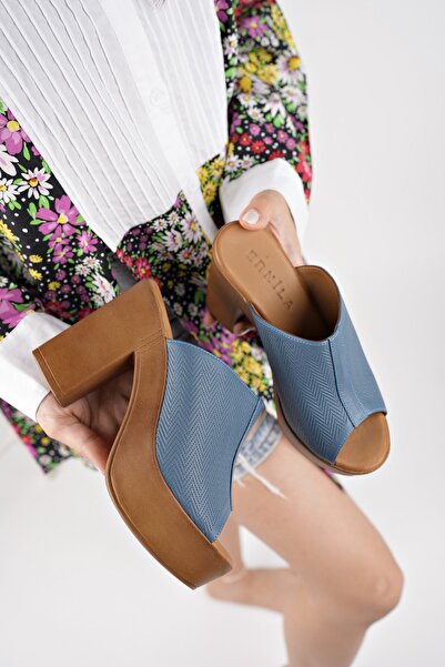 ERNİLA Papuci de damă cu toc cu platformă din piele naturală