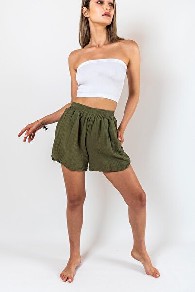 Zeliha Baysan Kyra Müslin Kadın Mini Şort Haki
