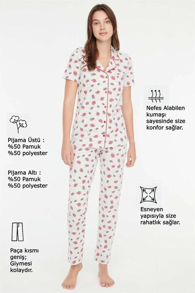 Mod Collection 3863 Çilek Desenli Önden Düğmeli Pijama Takım