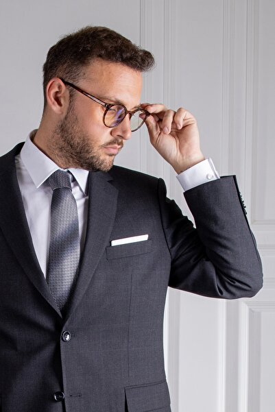 Sarar Jam Saxon Klasik Kalıp (4-Drop) Mono Yaka Koyu Gri Takım Elbise