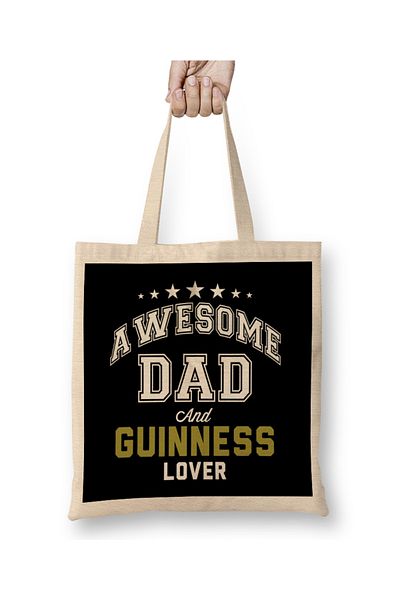 Baskı Dükkanı Geantă din pânză Awesome Dad And Guinness Lover cu mâner lung