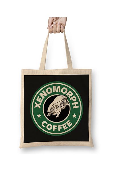 Baskı Dükkanı Υφασμάτινη τσάντα Alien Xenomorph Coffee Starbucks με μακριά λαβή