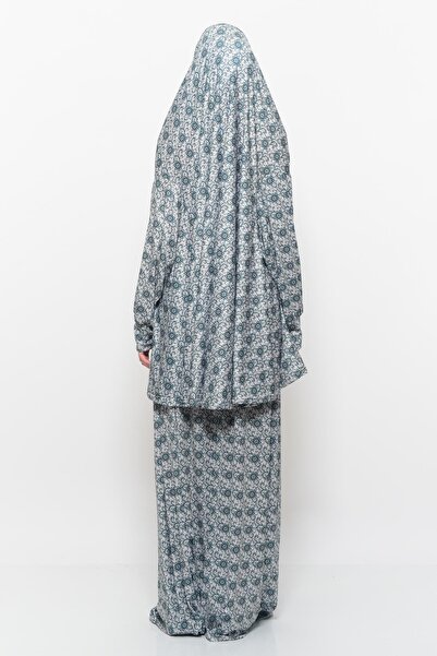 Altobeh Practical Two-Piece Sun Patterned Bat Sleeve Hijab Lycra Muslim Prayer Dress 992-0330