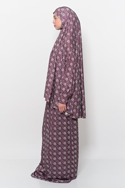 Altobeh Practical Two-Piece Sun Patterned Bat Sleeve Hijab Lycra Muslim Prayer Dress 992-0317