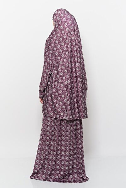 Altobeh Practical Two-Piece Sun Patterned Bat Sleeve Hijab Lycra Muslim Prayer Dress 992-0317