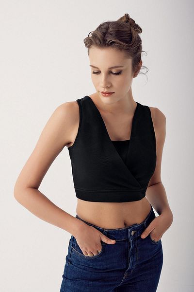 Artış Maternity Thick Strap Crop Top Ribbed Breastfeeding Detailed Sports Bustier