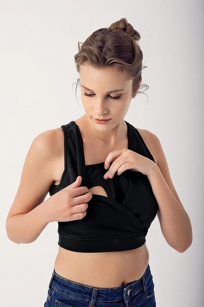 Artış Maternity Thick Strap Crop Top Ribbed Breastfeeding Detailed Sports Bustier