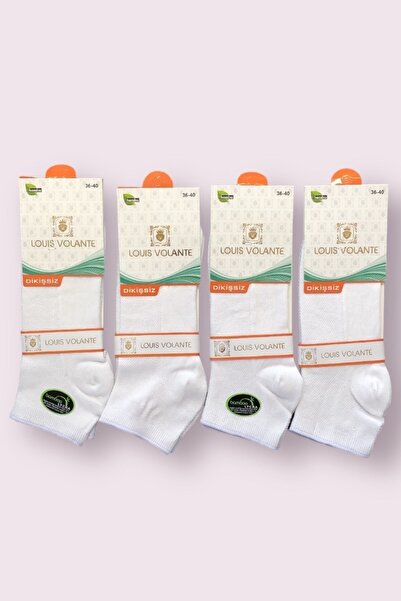 Louis Volante Kadın Bambu Lacoste Örgü Patik Dikişsiz Çorap 4 Çift