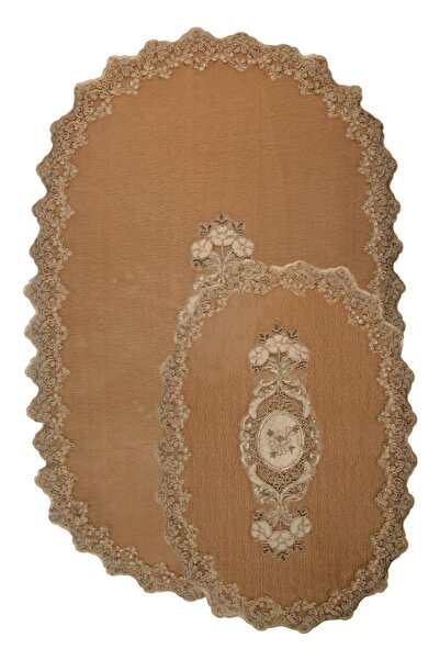 Teksev Lisa Vizon Oval 2'li Dantelli Banyo Paspas Seti Çeyizlik Kaymaz Taban ...