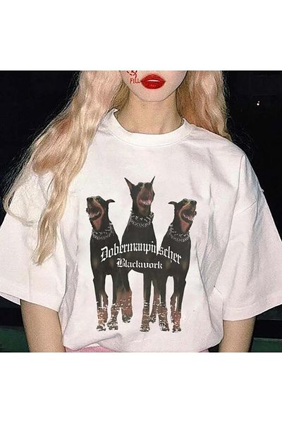 Gofeel Dobermans Printed White Color Unisex Oversize Printed T-shirt