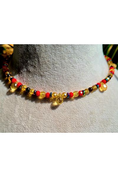 Singincraft Citrine - Red Garnet Natural Stone Anklet (1 Piece) (23+5cm) (Handmade Design Products)