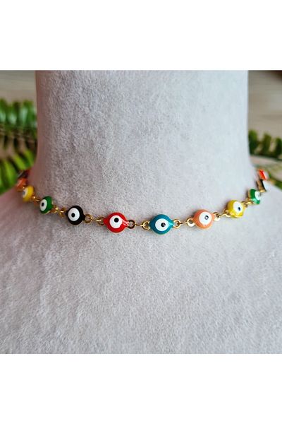 Singincraft Gold Color Steel Anklet with Evil Eye Bead Figure (1 Piece) (24 5CM) (HANDMADE DESIGN PRODUCTS)