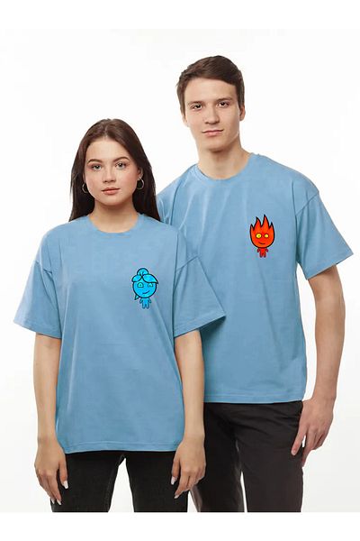Pear Wear - Μπλουζάκι με στάμπα Fire And Water Ζευγάρι Μπλουζάκι Πολύχρωμο Oversize Lover T-shirt