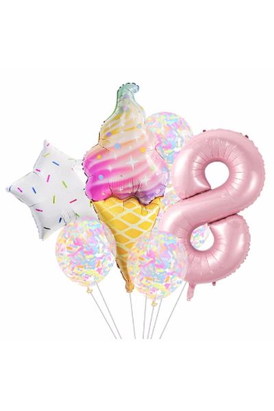 Parti Station Ice Cream 8 Year Old Balloon Set Star Balloon Foil Set Ice Cream Ice Cream Concept Birthday Set