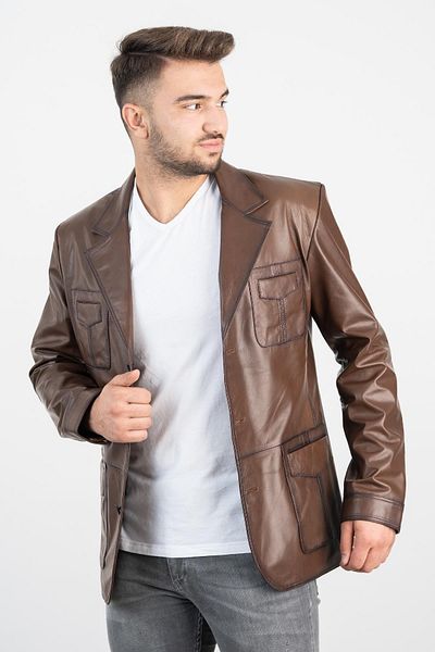 DERİNSS Der233 Genuine Leather Men's Tan Coat