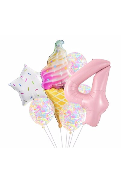 Parti Station مجموعة بالونات آيس كريم بعمر 4 سنوات، مجموعة من رقائق بالون الن...