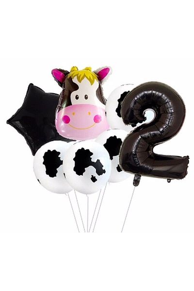 Parti Station Safari Cow 2 Year Old Balloon Set Star Balloon Foil Set Safari Cow Concept Birthday Set Age Balloon Set
