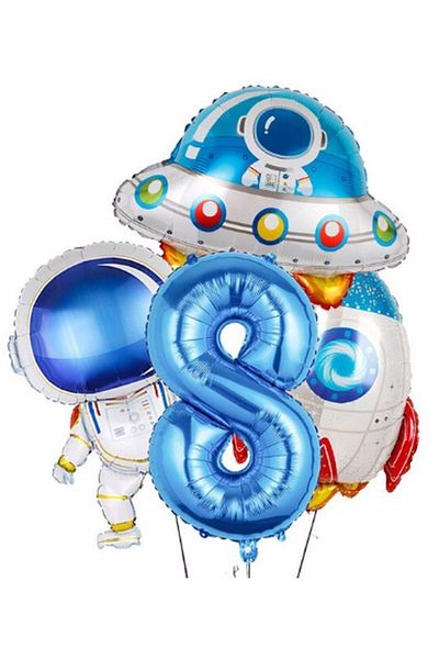 Parti Station Space Astronaut Spaceship Rocket Age 8 Balloon Set Space Astronaut Concept Birthday Set