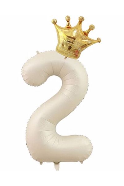 Parti Station Crown Foil Balloon Set Cream Color 2 Year Old Balloon Foil Set 76 Cm Concept Birthday Set Age Balloon Set