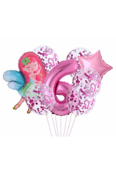 Parti Station Fairy Girl Star 6 Year Old Balloon Set Bunch of Balloon Foil Set Fairy Girl Concept Set Age Balloon Set