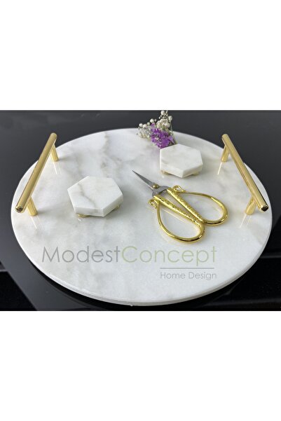 Modestmar Doğal Mermer Nişan / Söz Tepsisi Yuvarlak - Yüzük Yükselticisi Ve M...