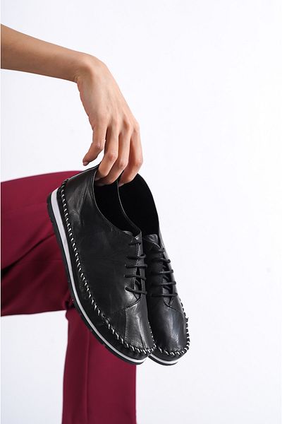 Deripabuc Genuine Leather Black Women's Leather Casual Shoes Dp16-0067