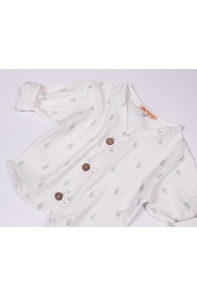 Balerinikizler Unisex Muslin Wide Cut Seasonal Thin Jacket - Ship Patterned Ecru