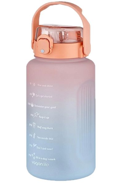 Mutfak Köşesi Motivational Water Bottle, 2 Liter Tritan Bottle with Straw, Sticker Gift, Bpa Free
