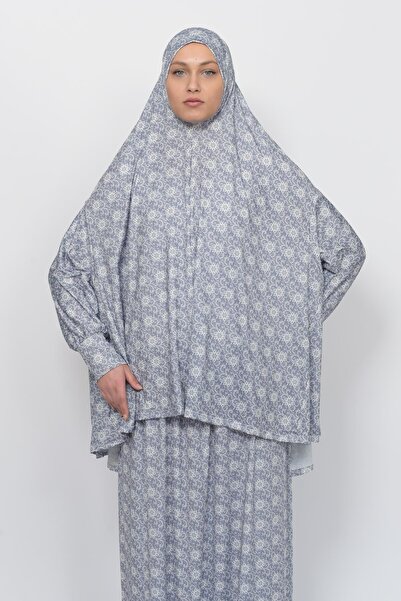 Altobeh Practical Two-Piece Sun Patterned Bat Sleeve Hijab Lycra Muslim Prayer Dress 992-0308