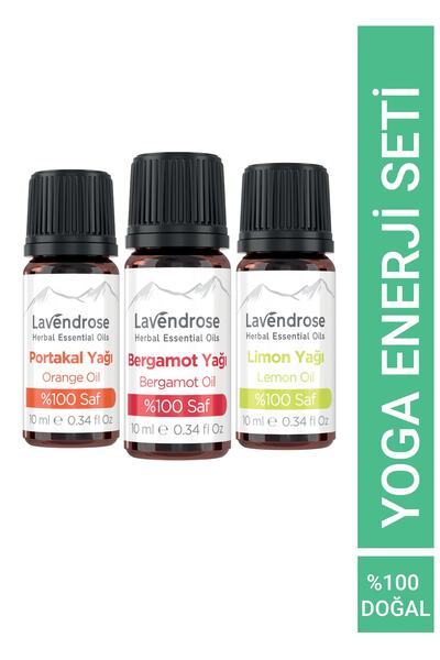 Lavendrose Yoga Enerji Uçucu Yağ Aromaterapi Set - %100 Saf Bergamot Yağı Por...