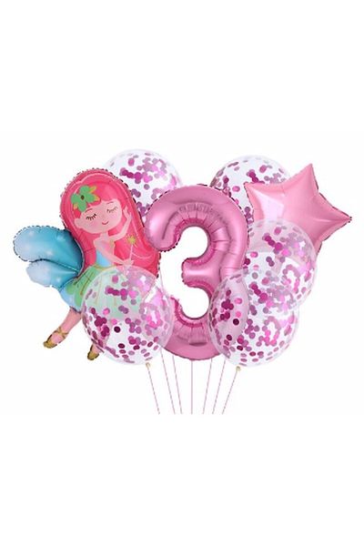 Parti Station Fairy Girl Star 3 Year Old Balloon Set Bunch of Balloon Foil Set Fairy Girl Concept Set Age Balloon Set