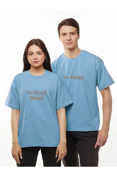 Pear Wear - Boss Real Boss Printed Lover Couple T-shirt Μαύρο Oversize Lover T-shirt