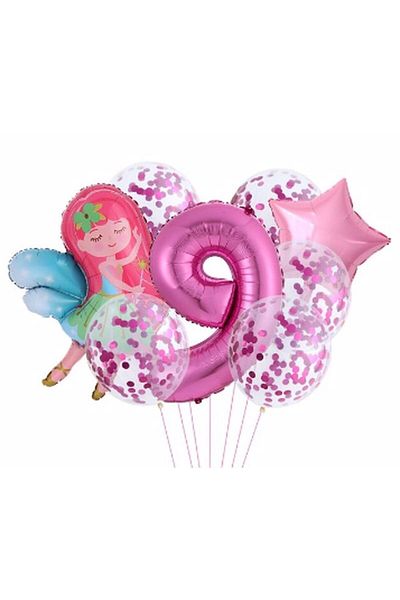 Parti Station Fairy Girl Star 9 Year Old Balloon Set Bunch of Balloon Foil Set Fairy Girl Concept Set Age Balloon Set