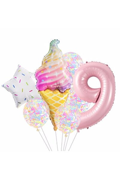 Parti Station مجموعة بالونات آيس كريم بعمر 9 سنوات، مجموعة من رقائق بالون الن...