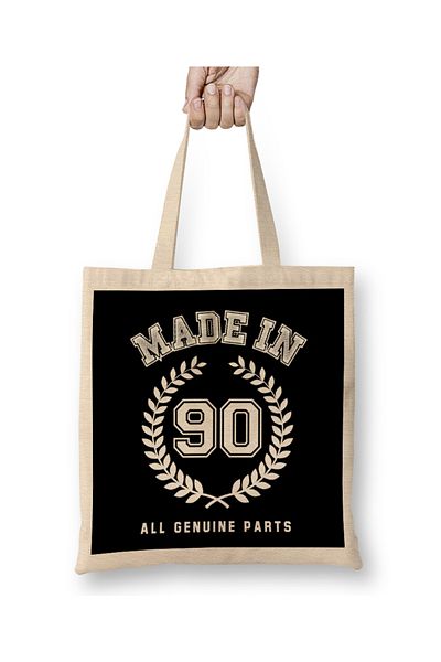 Baskı Dükkanı 1990 Made In 90 Όλα τα γνήσια ανταλλακτικά υφασμάτινη τσάντα με μακριά λαβή