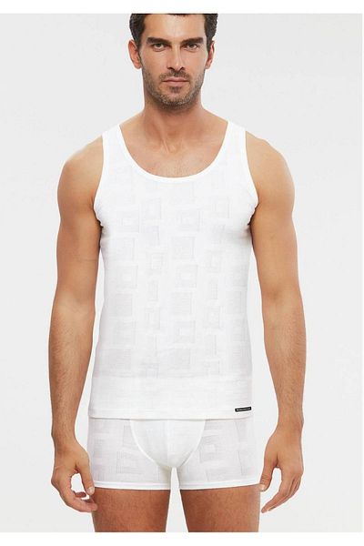 Kom Strappy Modal Jacquard Pattern Men's Undershirt White New Season
