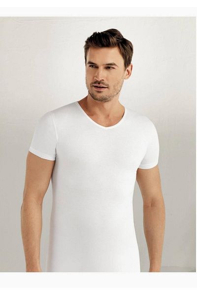 Şahinler Men's White Short Sleeve V-Neck Undershirt M Bys Bys New Season (6 Pieces Economic Package)