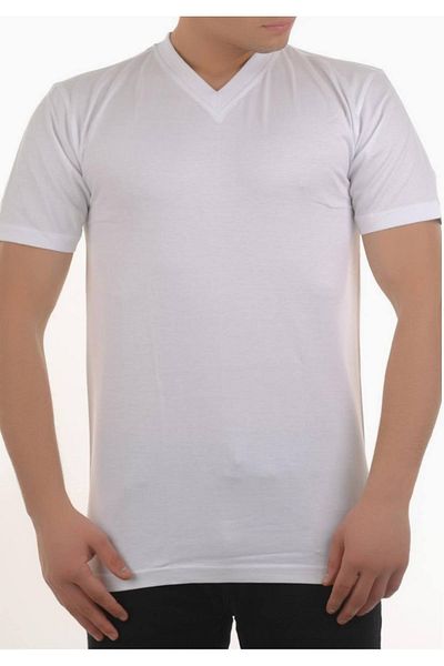 Şahinler M White Men's Short Sleeve V-Neck Combed Cotton Undershirt New Season (6 Pieces Economic Package)