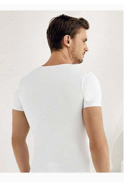 Şahinler Men's White Short Sleeve V-Neck Lycra Single Jersey Undershirt M New Season (6 Pieces Economical Package)