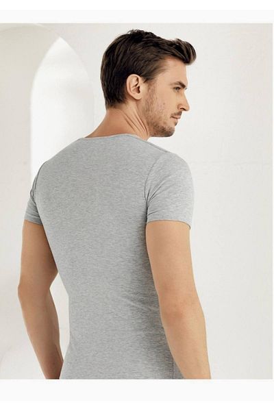 Şahinler Men's Gray Short Sleeve Crew Neck Lycra Undershirt M New Season (6 Pieces Economical Package)