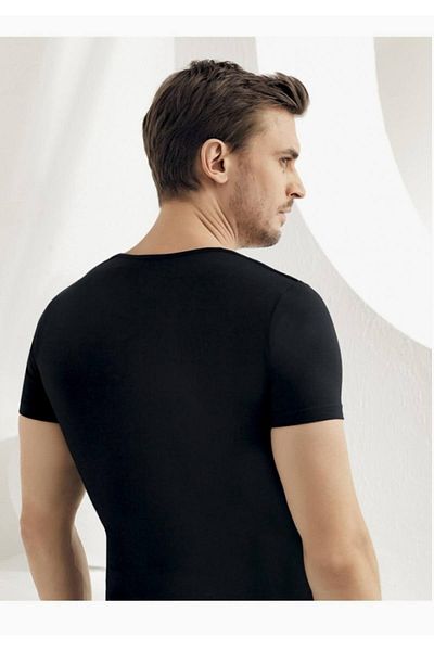 Şahinler New Season Men's Black Short Sleeve Undershirt - Economical Pack of 7 Pieces