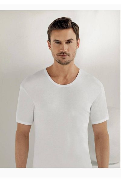 Şahinler Short Sleeve Crew Neck Ribbed Men's Undershirt White 1 New Season (6 Pieces Economical Package)