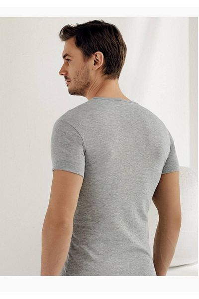 Şahinler Men's Gray Short Sleeve V-Neck Ribbed Undershirt M New Season (6 Pieces Economical Package)