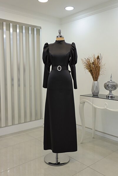 Rana Zenn Saten Kolu Büzgü Detay Ve Beli Kuşak Detay Tokalı Viola Tesettür Ab...