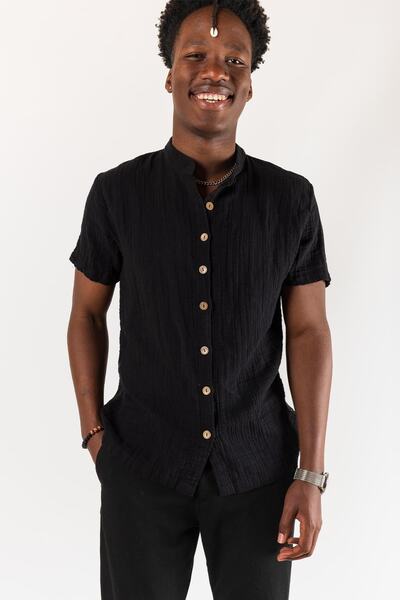 Zeliha Baysan Kyra Muslin Judge Collar Men's Shirt Black
