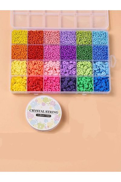 yiğit aksesuar Sand Beads Fimo Beads Mixed Set Hobby Set in 24 Compartment Box