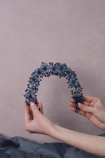 Nikadu Индиго синьо Нида цвете емайлирана булчинска диадема за коса и тюрбан ...