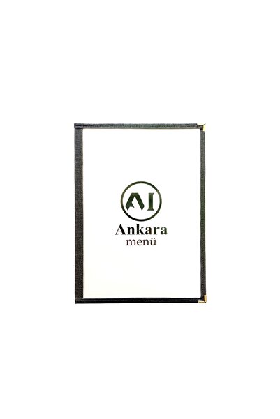 ankara menü (1 Adet ] Deri Biyeli A4 2 Yaprak 4 Sayfa Kapasiteli Şeffaf, Pvc, Asetat Menü Kabı