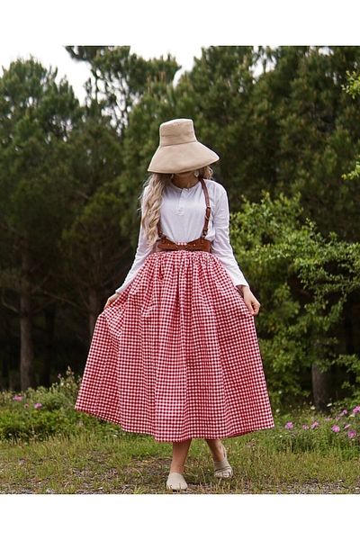 Launes Vintage Gingham Red Skirt with Pockets